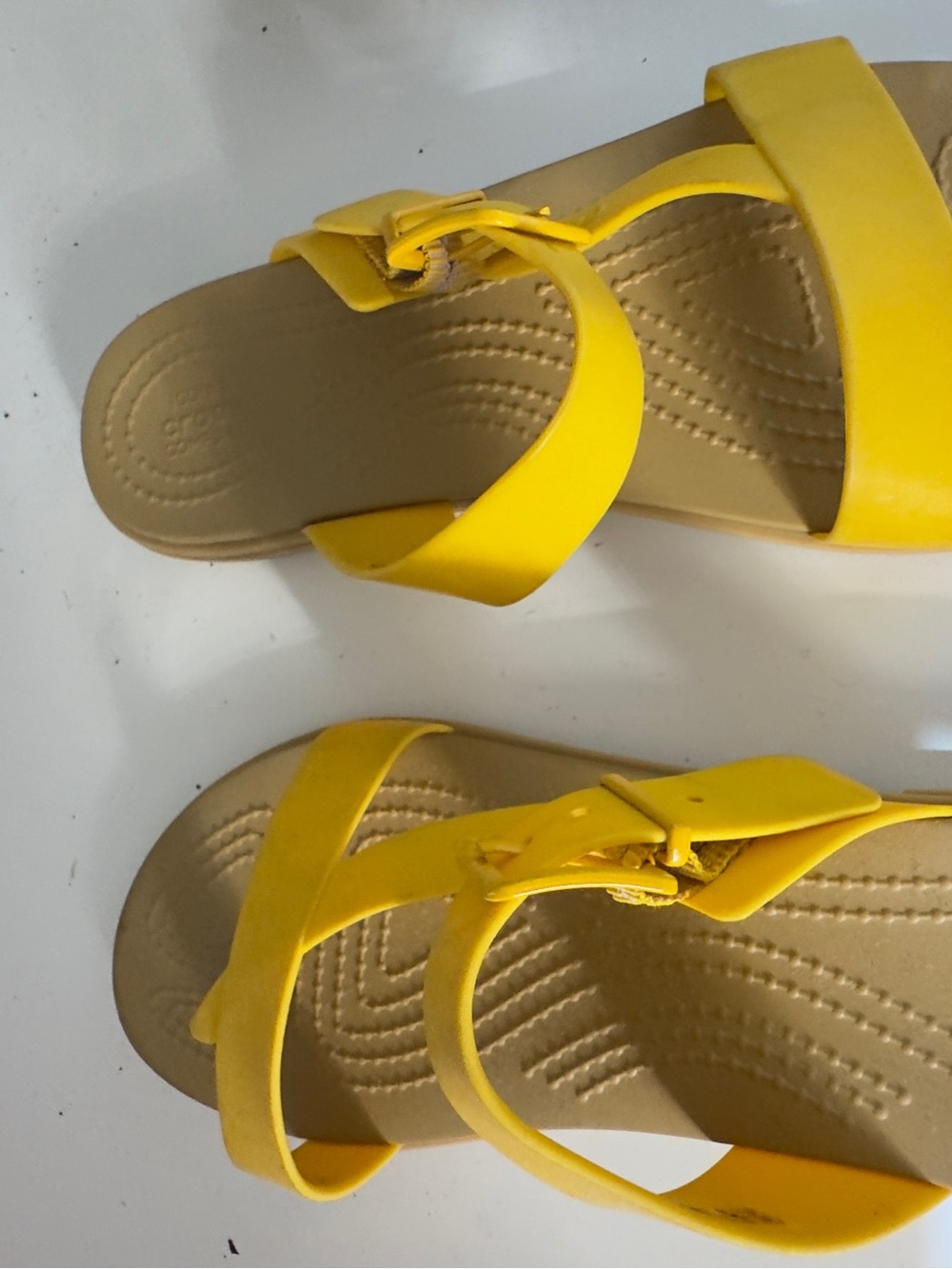 CROCS Bright Yellow Buckle Strap Slide Sandals